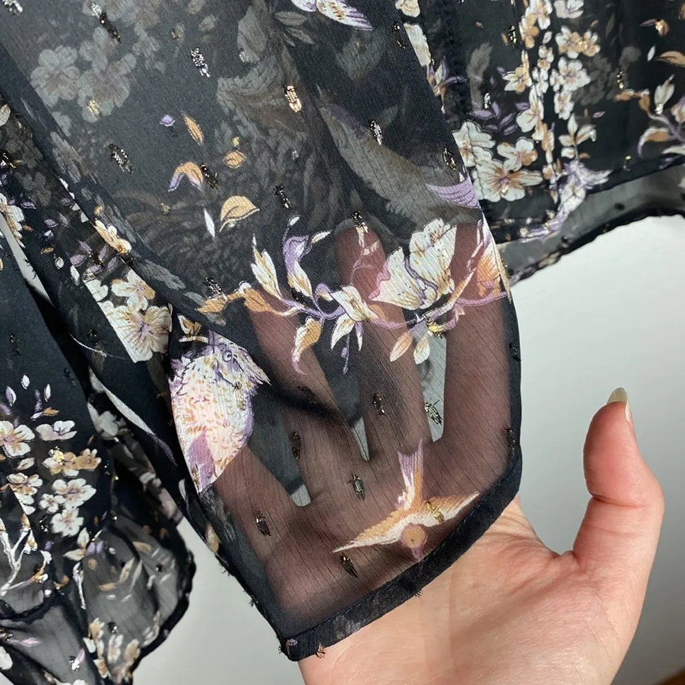 Vici Tyche chiffon smocked boho blouse with floral bird print size S - Image 9