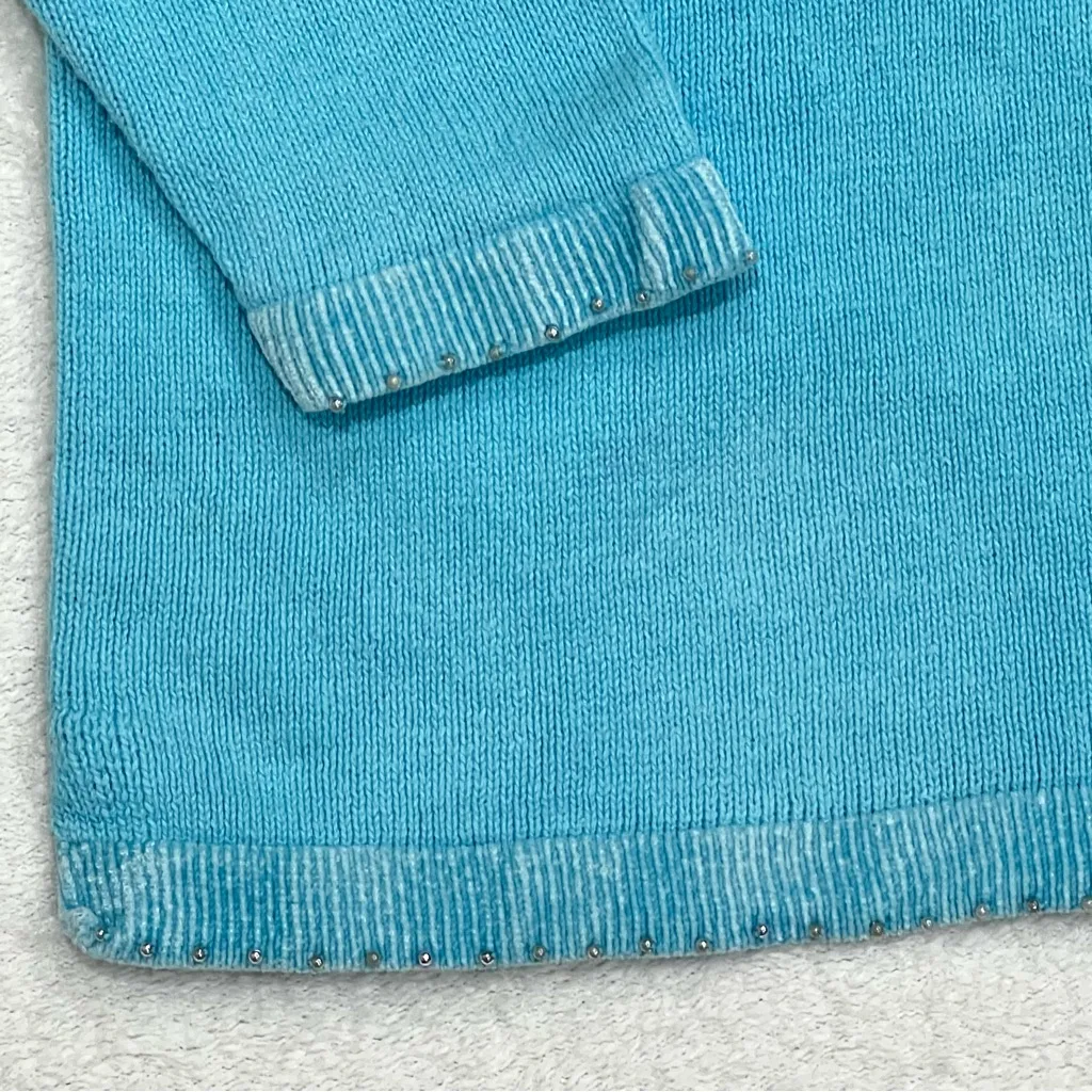 Quacker Factory Light Blue Sequins and Rhinestones Snowflakes Sweater Size Small - Image 7