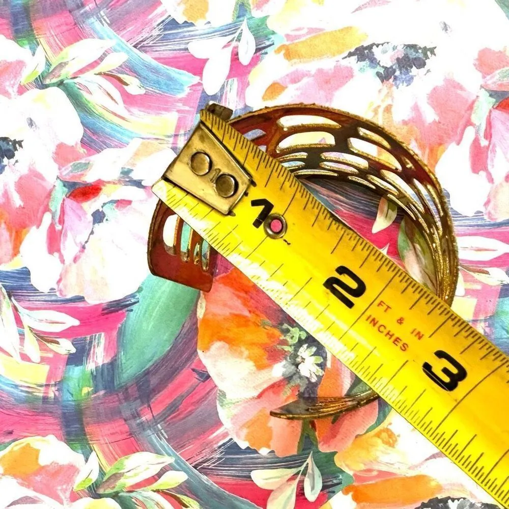 Silver gold tone wide cut out open cuff bracelet - Image 7