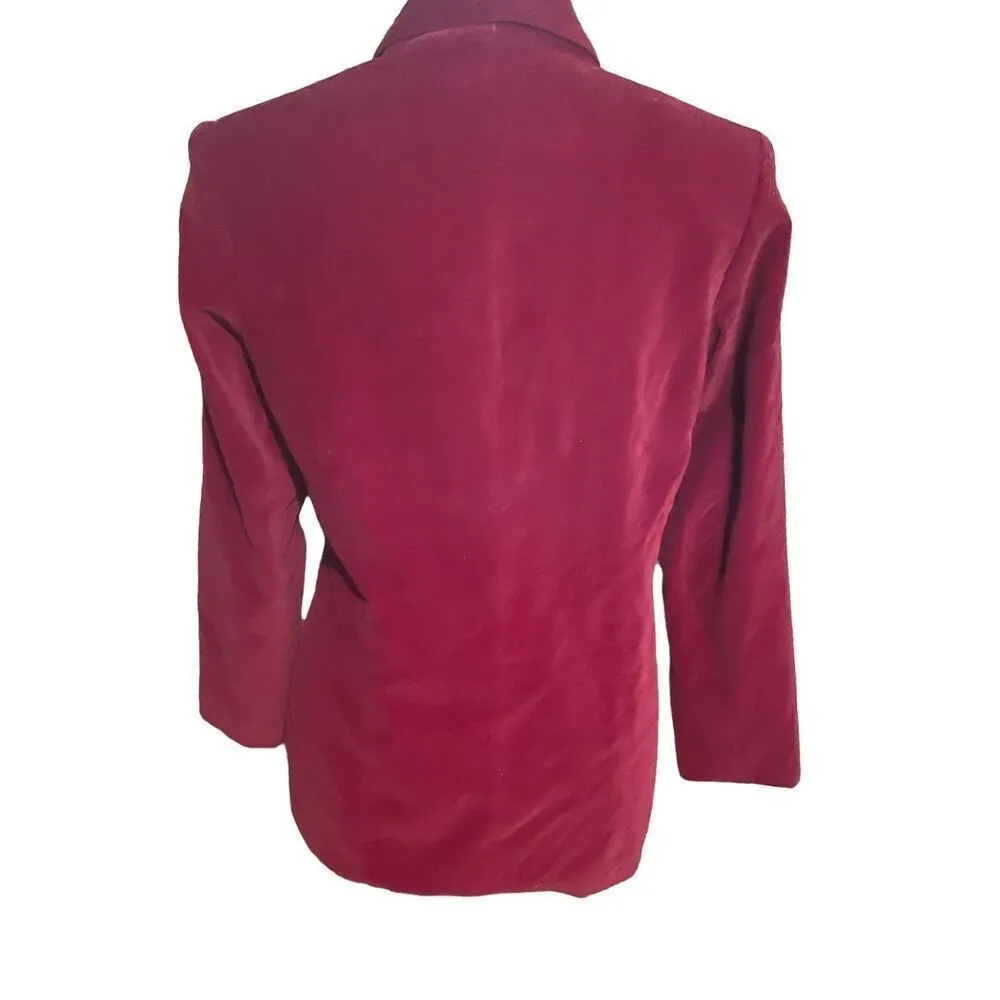 Jessica Holbrook Vintage Women 90s Collared Button Down Red Velvet Blazer Size 6 - Image 3