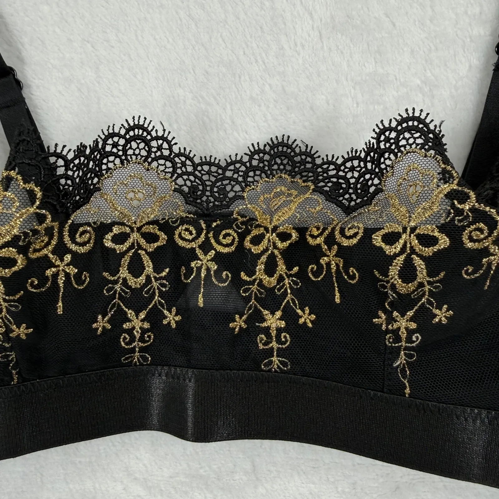 Fredericks of Hollywood Black Lace Embroidered Bra Bralette Style Mercedes Sz 32 - Image 2