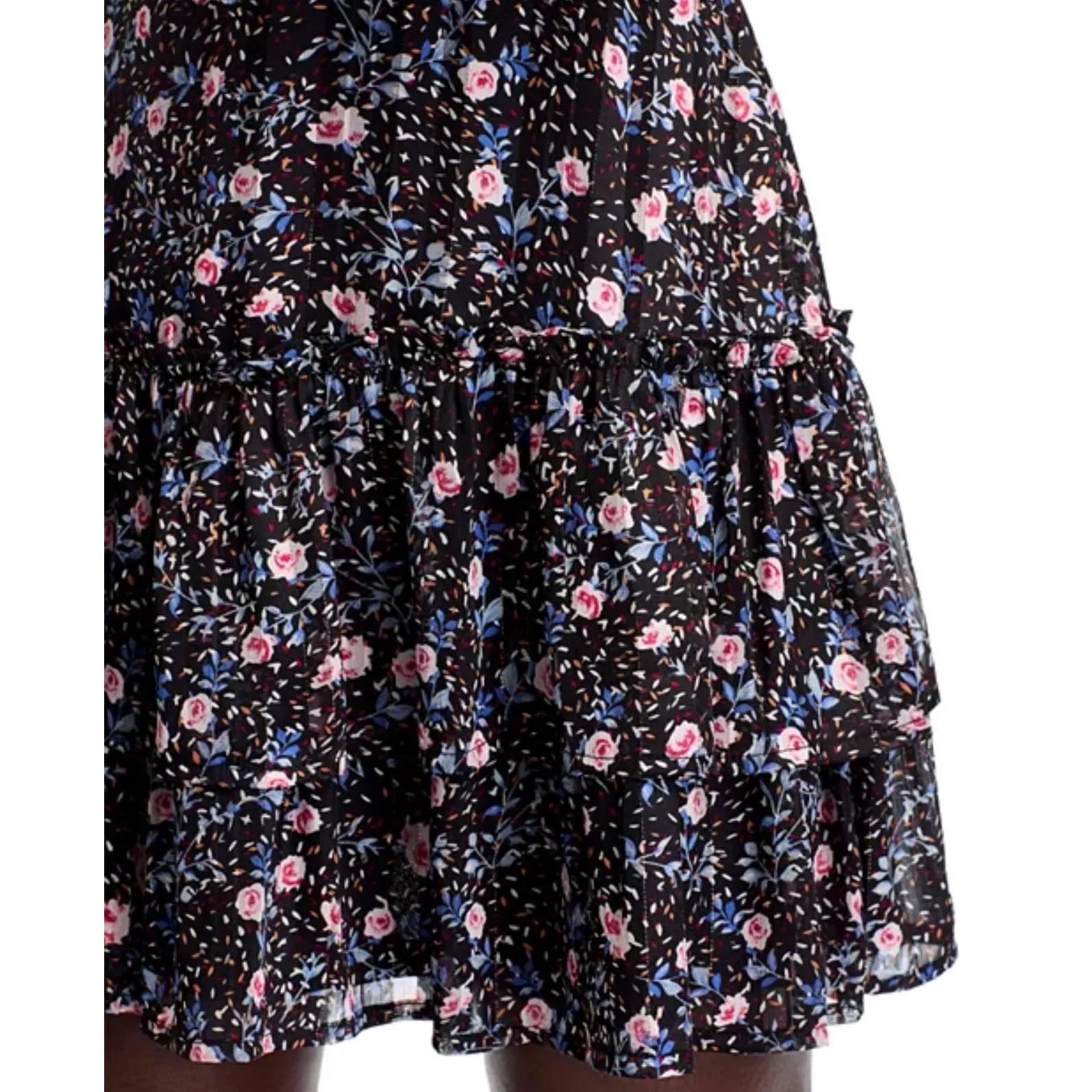 Aqua Floral‎ Print Mini Dress Long Sleeve Ruffle Hem  M - Image 5