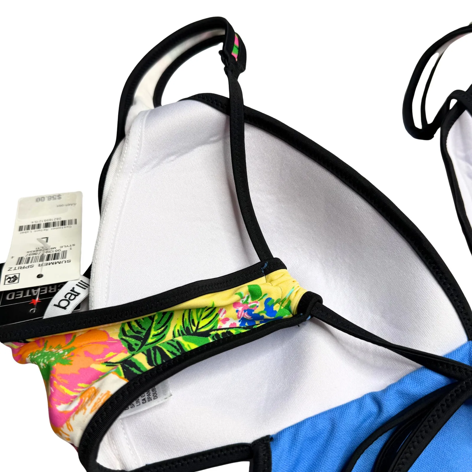 Bar III Floral Fruit Plunge Neck Printed Tankini Top Large Pink Blue Tropical - Image 8