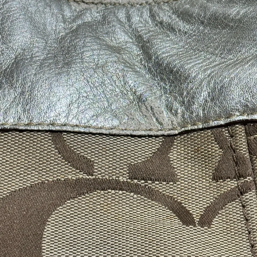 Zoe Hobo Bag Purse Jacquard Beige SILVER Monogram Canvas F12657 - Image 16