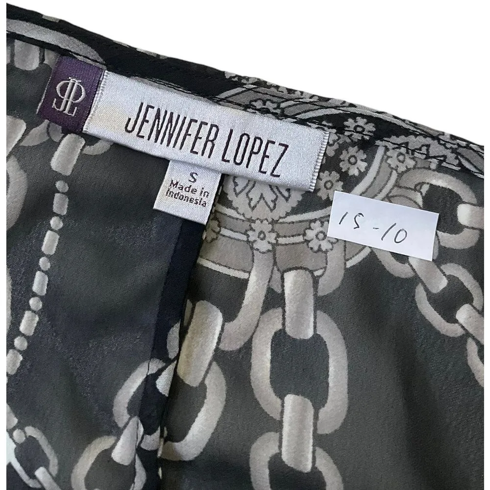 Jennifer Lopez Black Chain Print V-Neck Sleeveless Top Women Size Small | 15-10 - Image 3