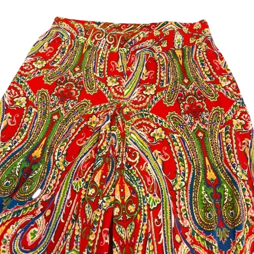 Lauren Ralph Lauren Palazzo Wide Leg Pull On Paisley Pants Sz M Festival Boho Red Size M - Image 2