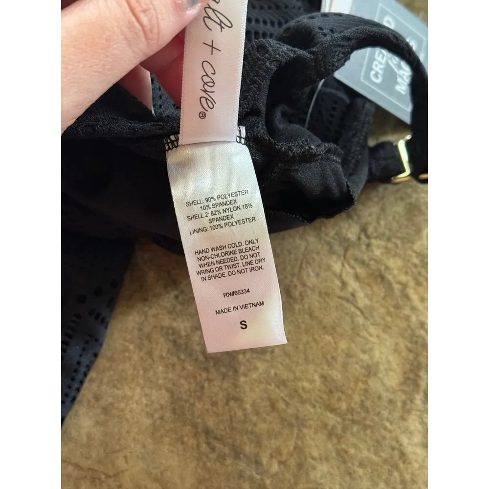 Salt + Cove Crochet High-Neck Tankini Top Black Size Small - Image 12