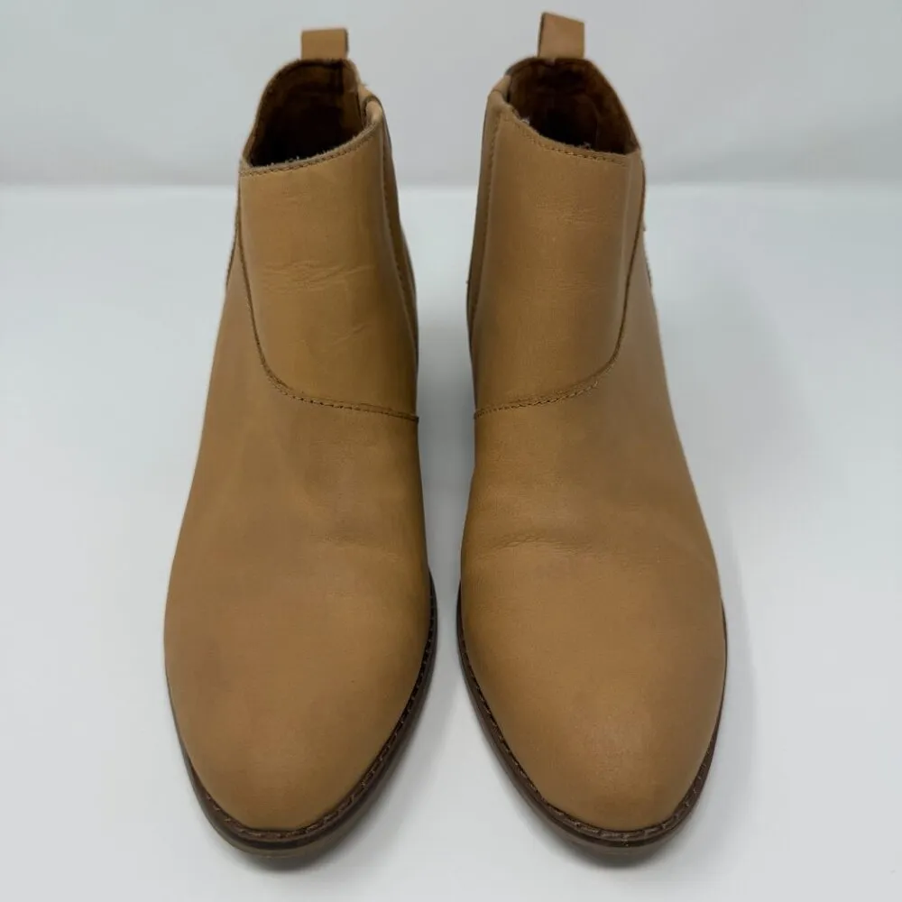 TOMS Leilani Ankle Booties Women's 8.5 Honey Brown Leather Heeled Comfy Block - Image 4