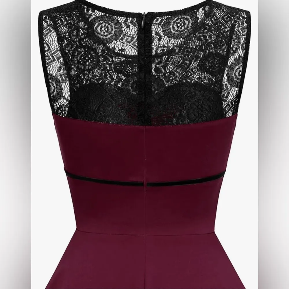 NEW 50s Vintage Floral Lace Retro Rockabilly Sleeveless Party Swing Dress 3x Red - Image 8