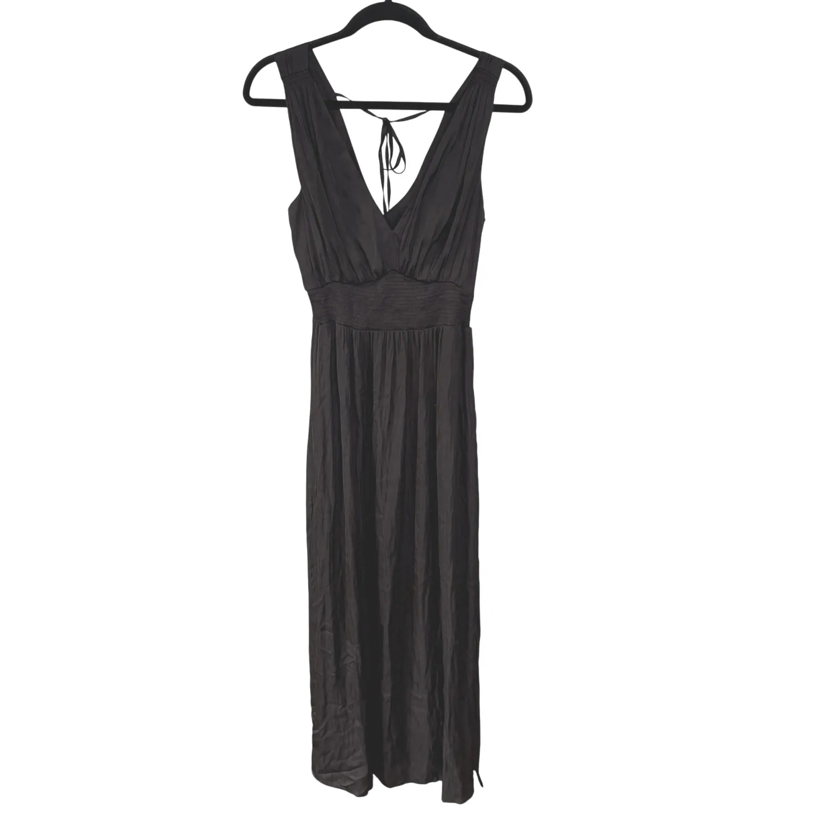 Old Navy Silky Black Plunge Neck Maxi Dress Elegant Wedding Guest Small Tall - Image 2