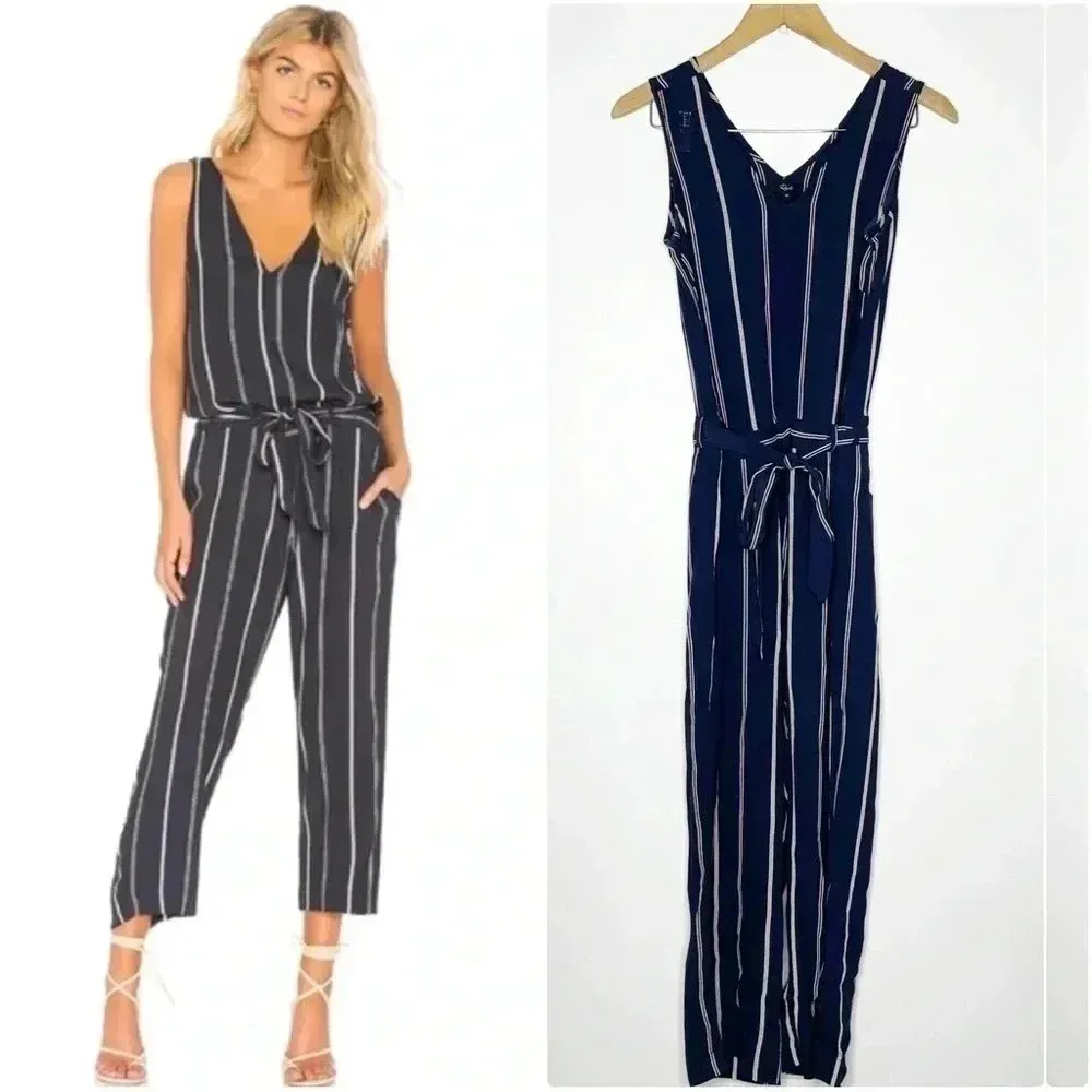 Rails Navy Stripe Sleeveless Belted Jumpsuit Size XS Revolve Hallie - Image 3