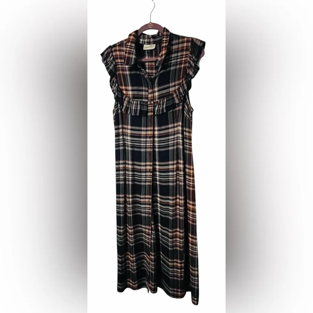 Universal Thread Western Boho Flannel Navy Plaid Sleeveless Midi Dress L - Image 5