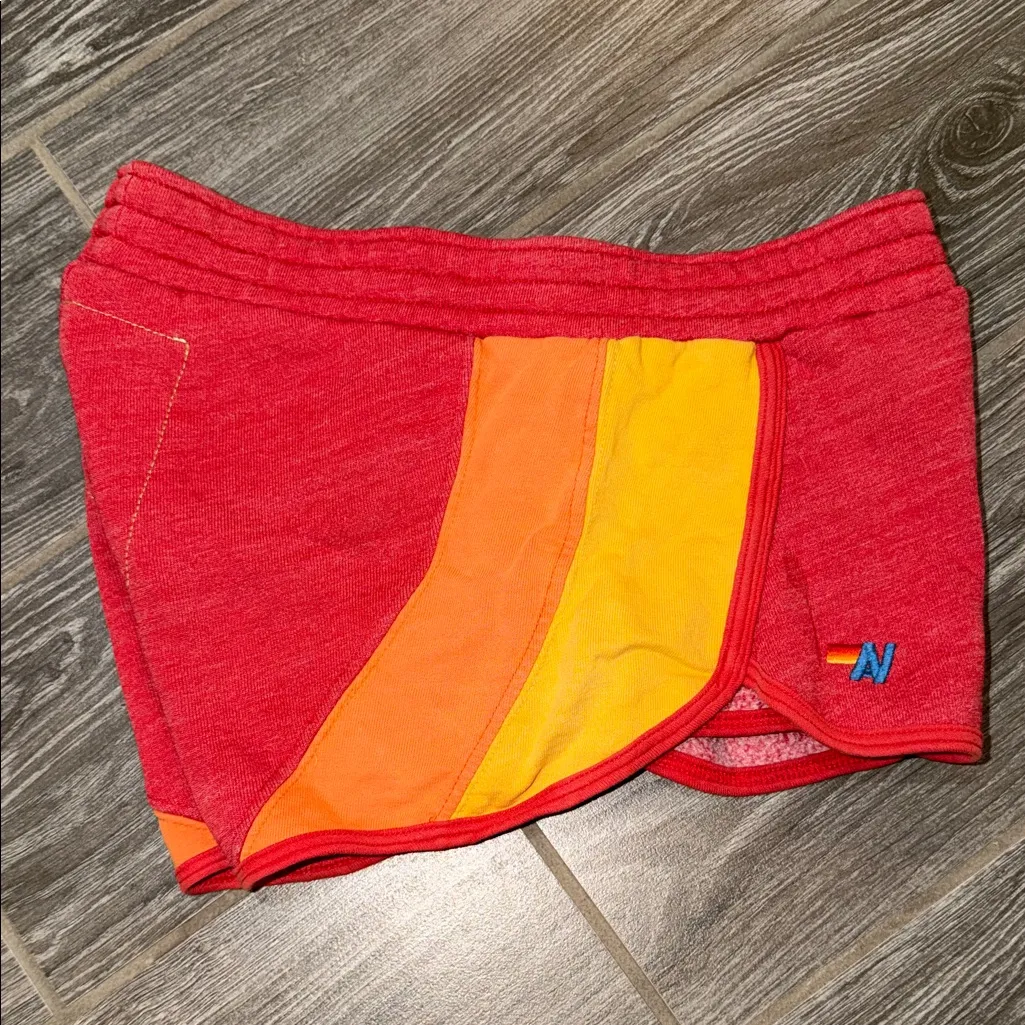Aviator Nation Red orange Yellow sweat shorts lounge size XS extra small HTF - Image 4