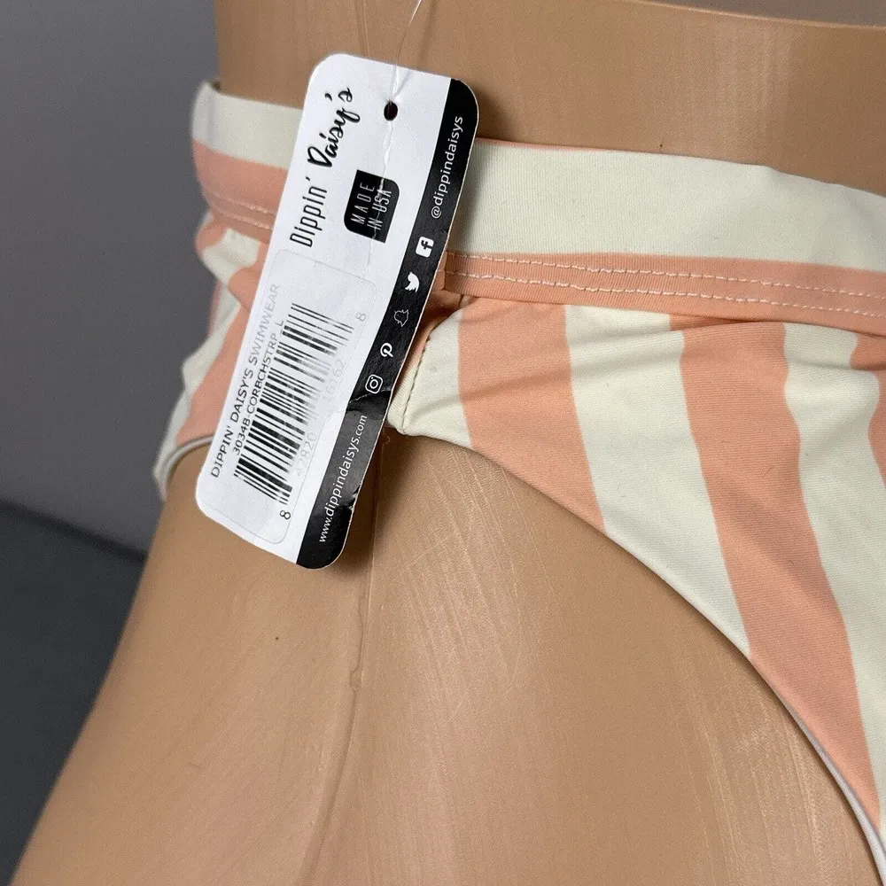 Dippin’ Daisys Bikini Bottom Size Large Ultra High Waisted Cheeky Coral Stripe - Image 5