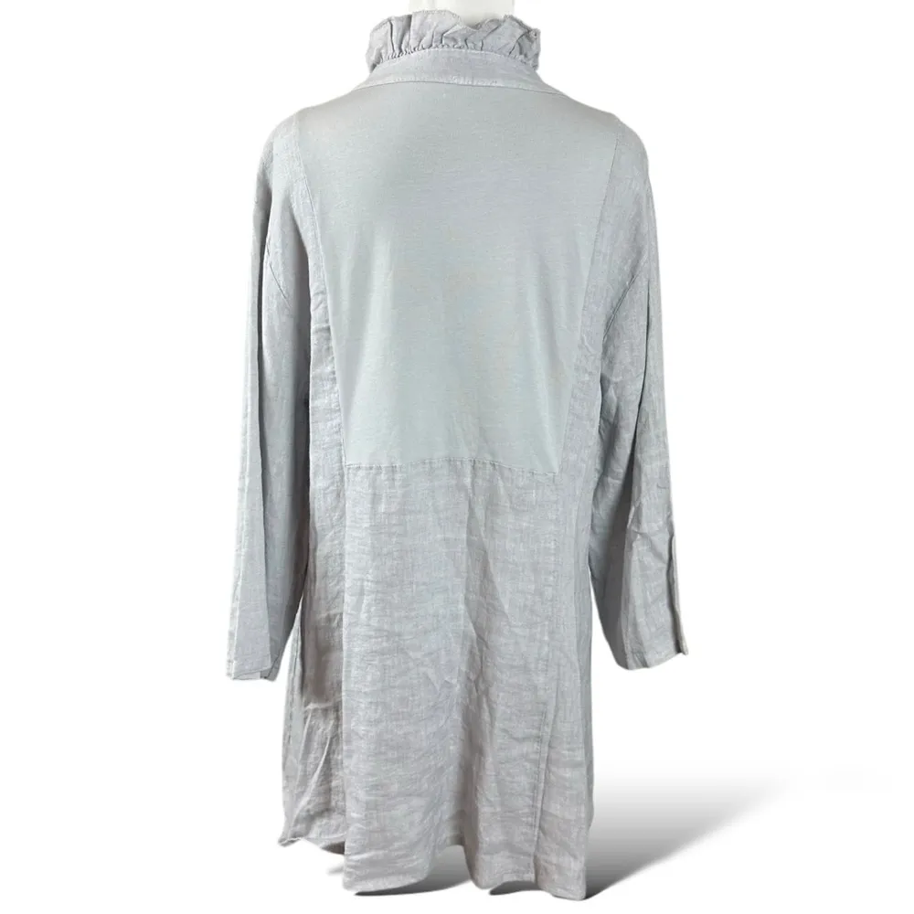 Ethereal Fairy Edwardian Linen Ruffle Tunic Dress Muted Periwinkle Size Medium Silver - Image 4