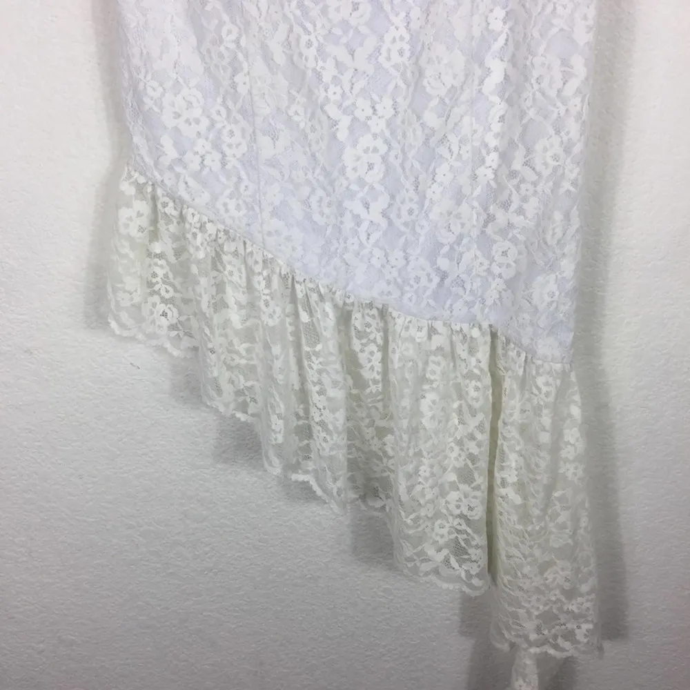 Majorelle White Lace One Shoulder Asymmetric Ruffle Bridal Midi Dress Small - Image 10