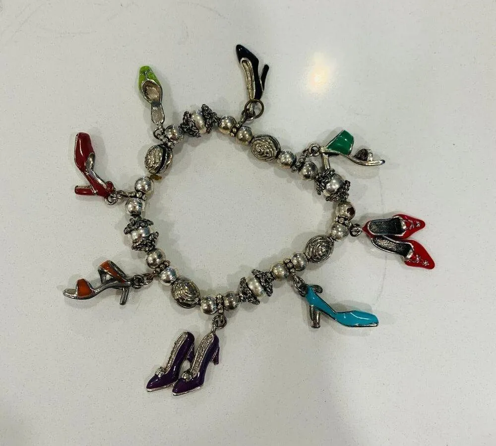 Silver Stretch Charm Bracelet Shoes Enameled - Image 4