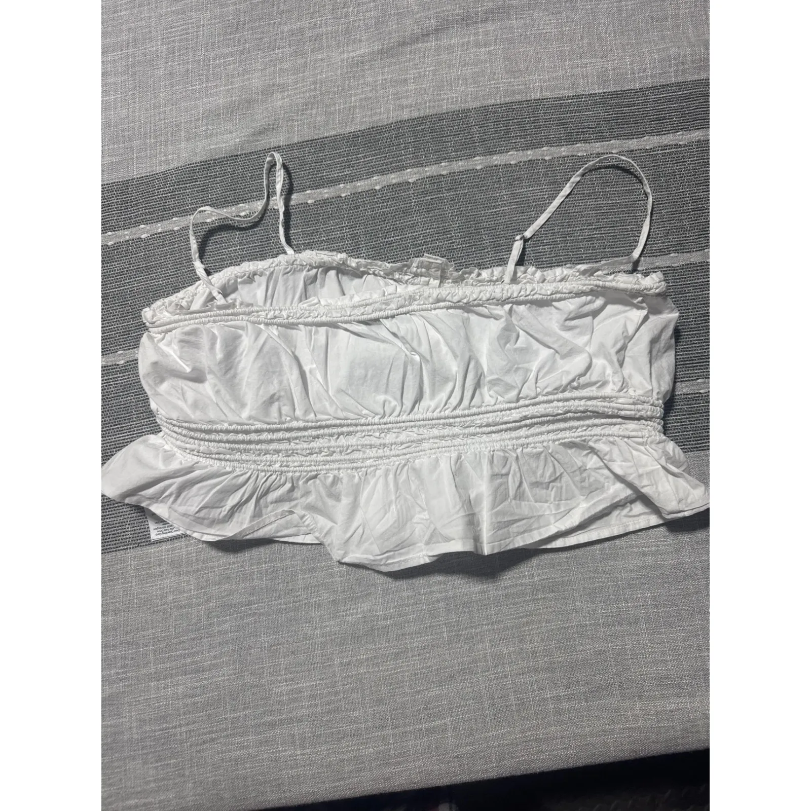 Madewell white Smocked Button Front Crop Top Camisole Spaghetti Strap medium - Image 5