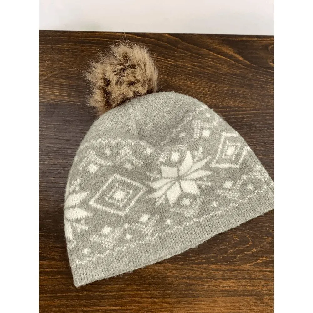 Christian Siriano Pom Beanie Hat Winter Jacquard Stretchable Gray White One Size White - Image 4