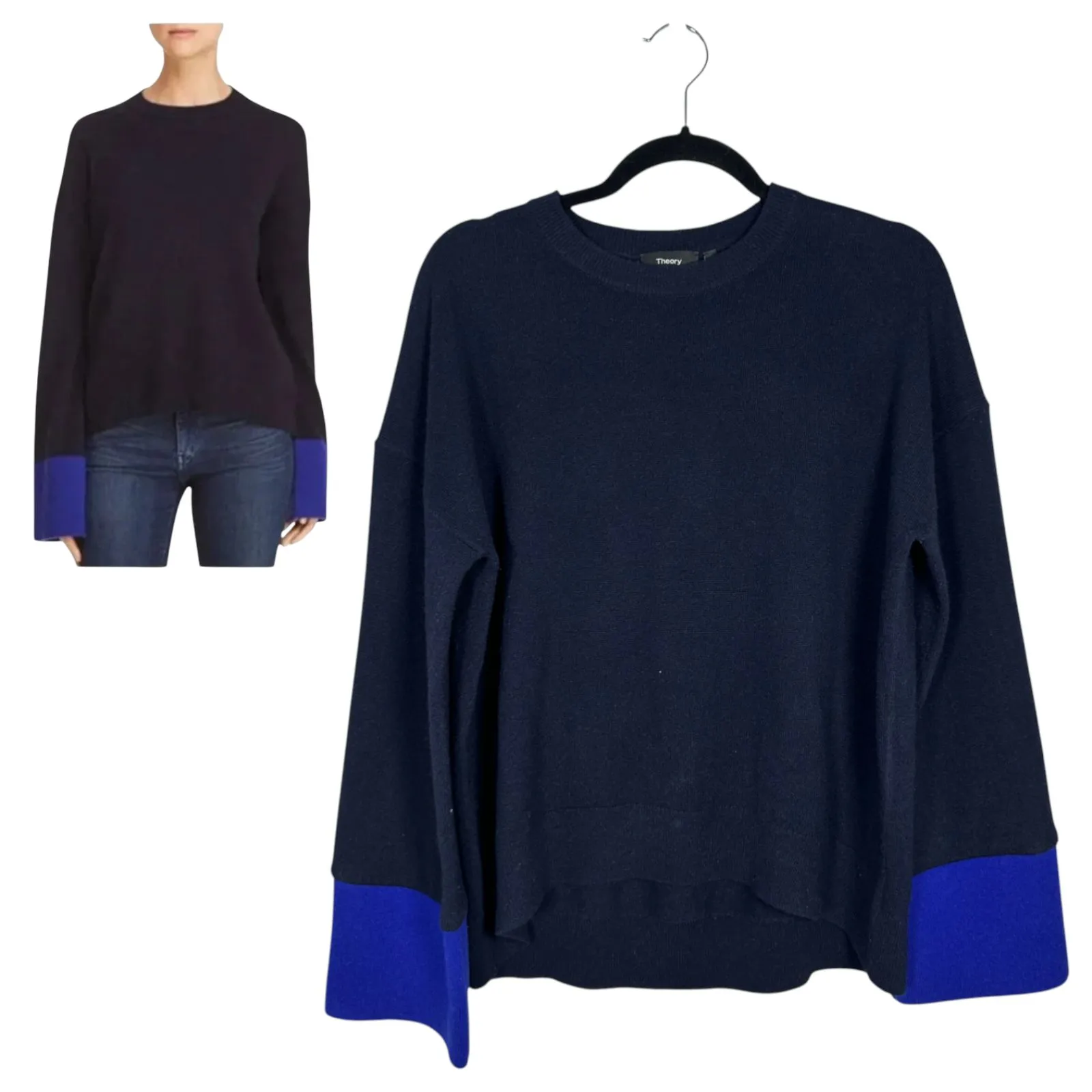 Theory Slouchy Crew Charmant Bell Sleeve Cashmere Wool Sweater Women's Large - Image 2