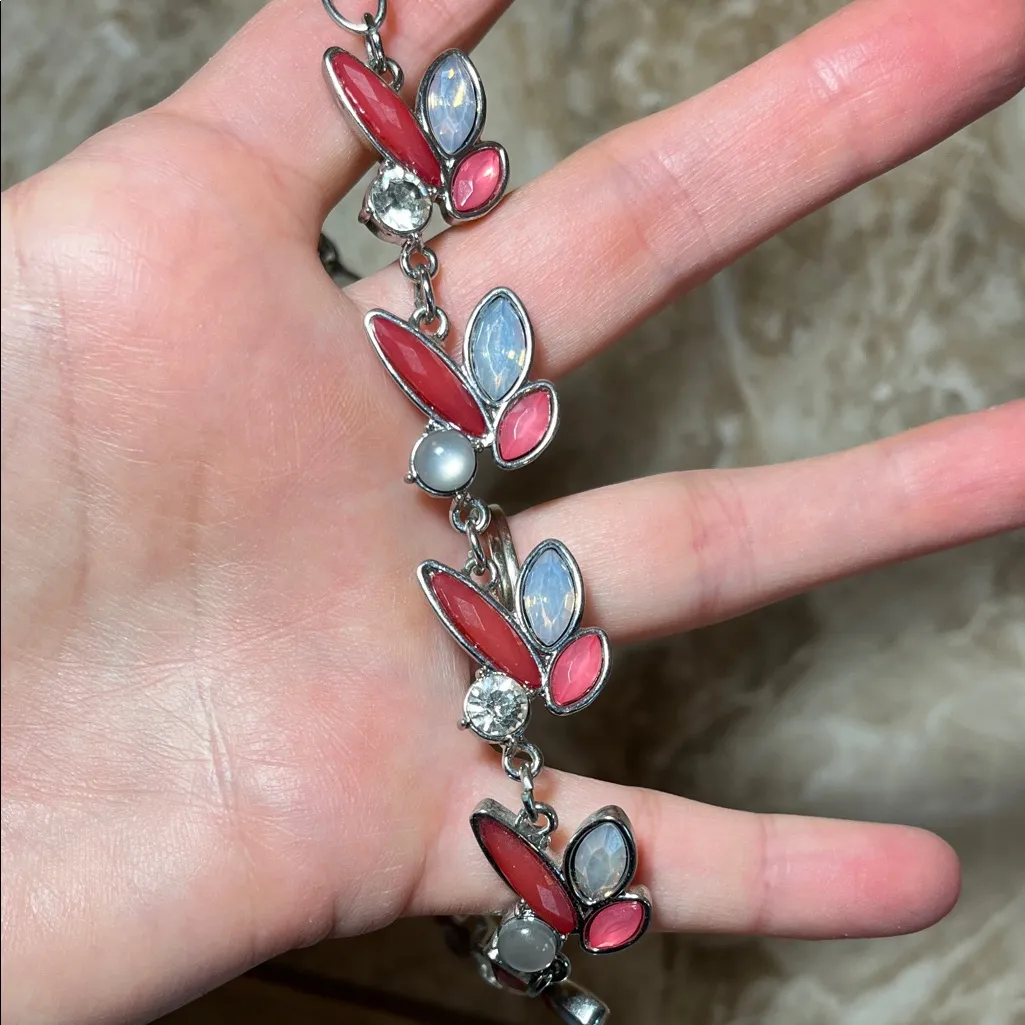 White House Black Market Pink and Silver Statement Necklace & Earrings Set - Image 9