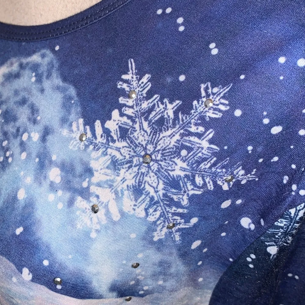 Erika  winter scene snowman cottage sequined long sleeve top - Image 6