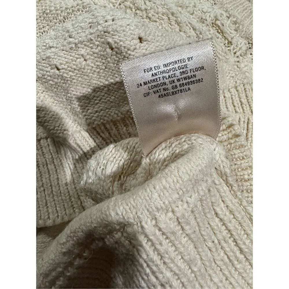 Moth Anthropologie Sweater cropped chunky knit cotton wool ivory sz M White Size M - Image 10