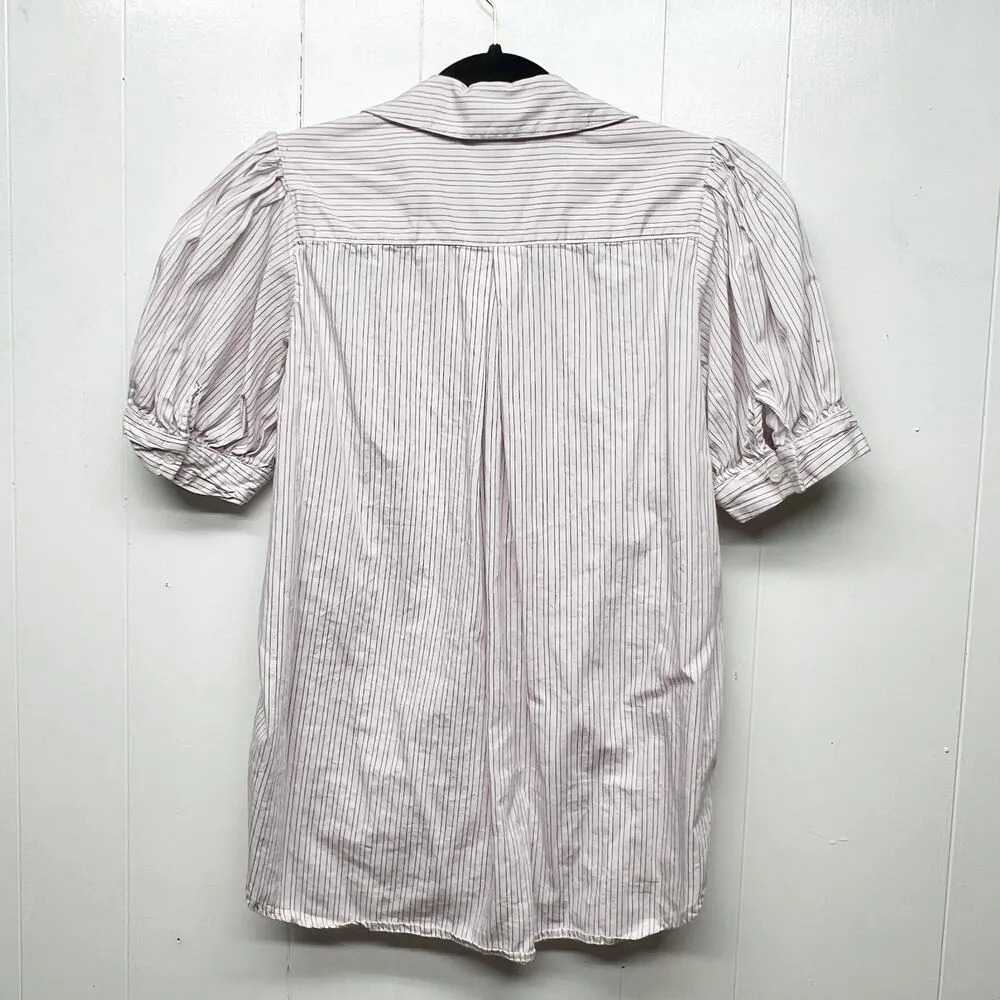 Something Navy Women's Button Down Striped Pink Short Sleeve Shirt Size Small - Image 6