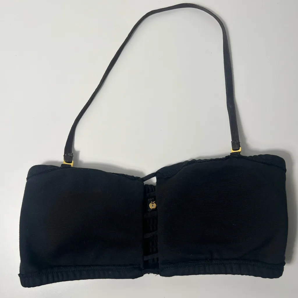 Apple Bottoms Y2K Black Ribbed Knit Bandeau Cutout Halter Crop Top Tube Top - Image 4
