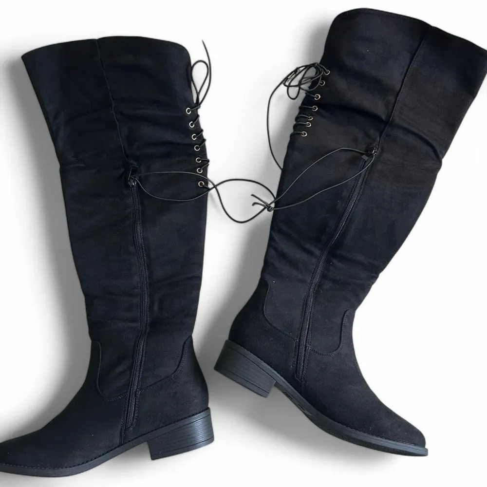 Top Moda Black Over-the-Knee Boots - Size 8, Suede-Like, Lace-Up Detail, New - Image 4