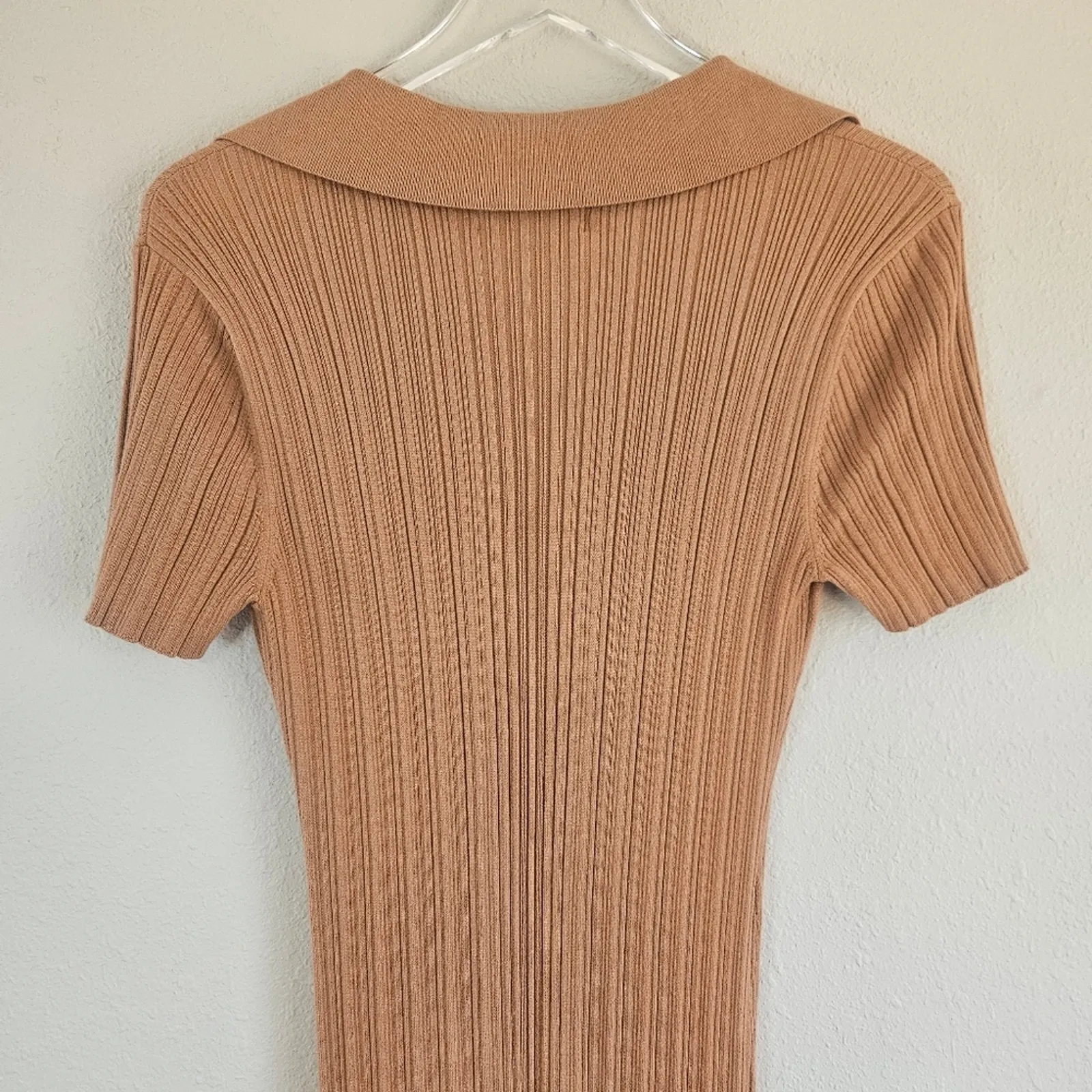 L'Academie Robe Pull‎ Geneva Dress in Camel Size Large Ribbed Midi with Slit NEW - Image 7
