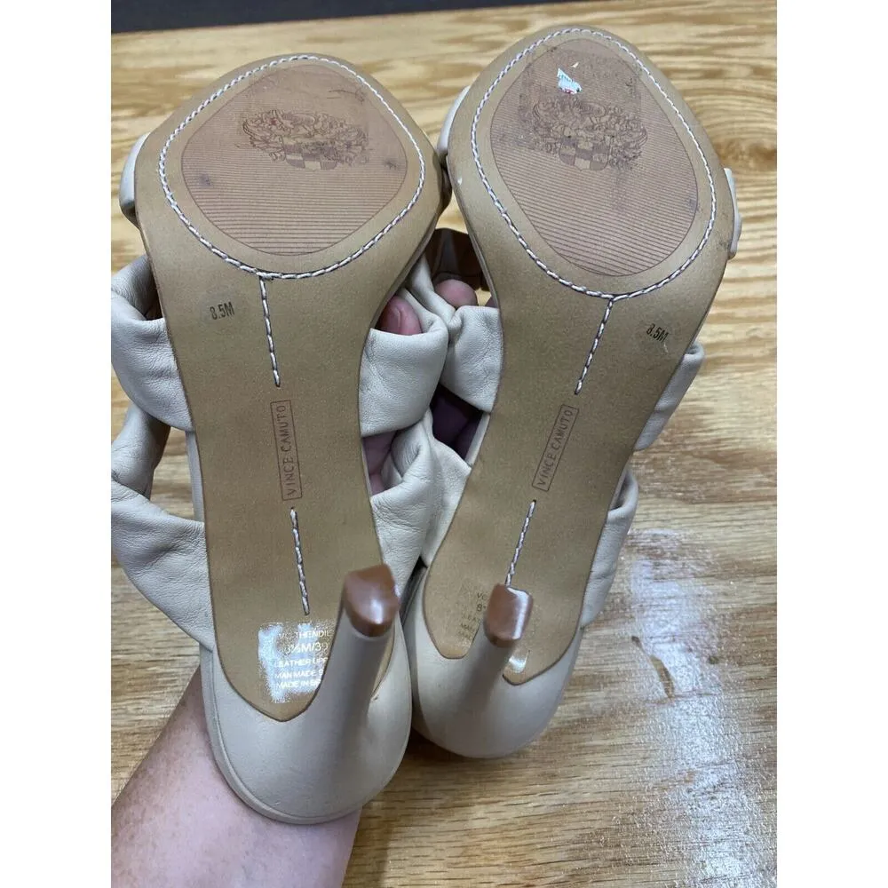 Vince Camuto Thendie Stiletto Pump Heels Women's 8.5 Beige Leather Slip-On S57 - Image 6