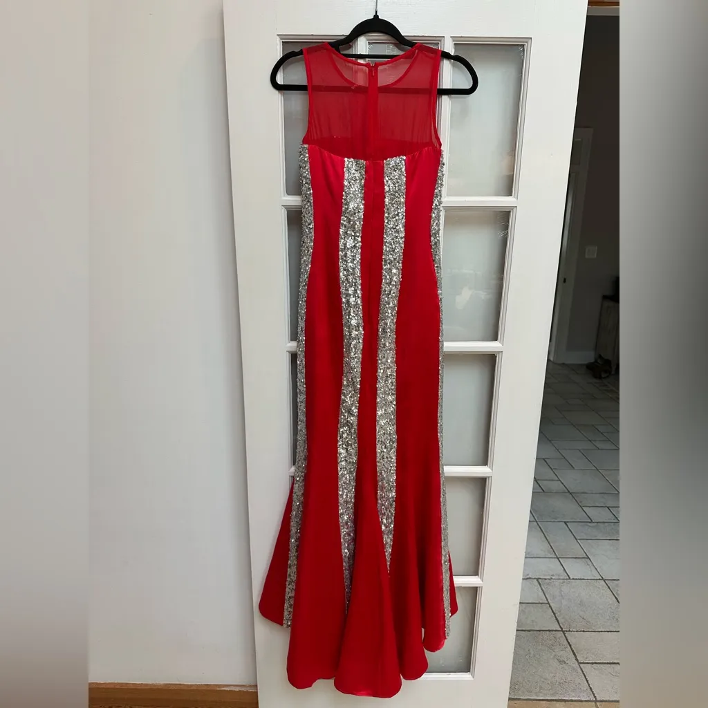 Vintage Scala Ashley Lauren Silk Couture Red Sequin Floor Evening Gown Size 0 - Image 3