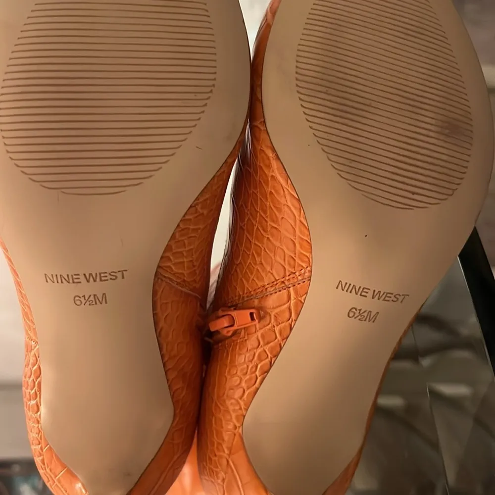 Nine West Richie tall orange pointed toe stiletto heeled boots size 6.5 croc - Image 8