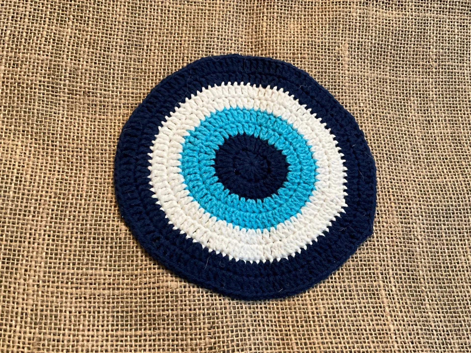 Tan tote bag with blue evil eye design Brown - Image 5