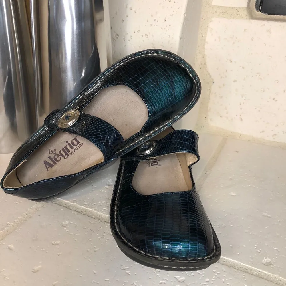 Alegria Paloma 133 Snake embossed blue/green sz 35 - Image 5