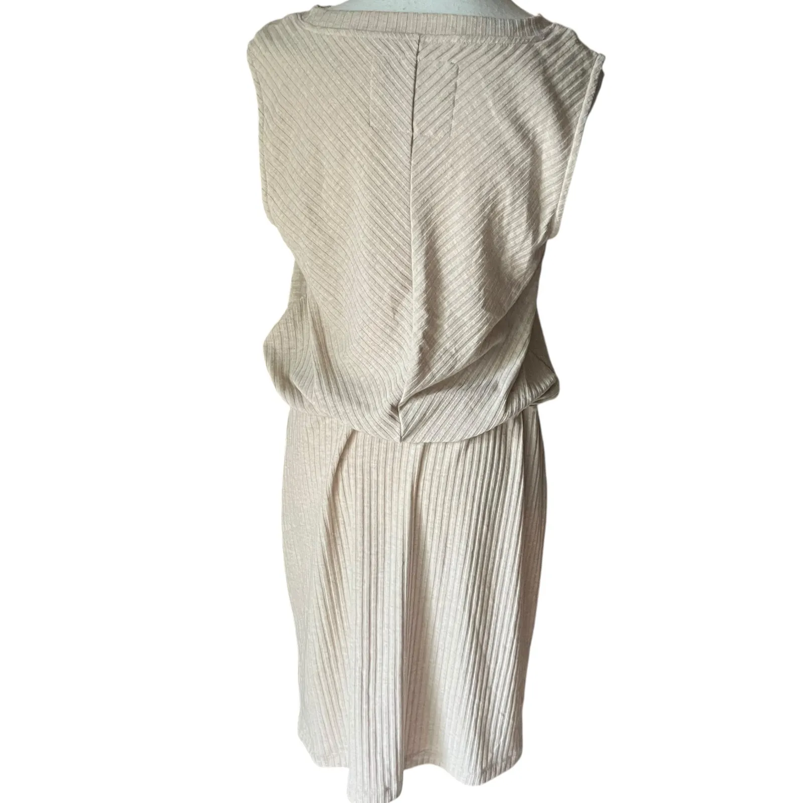 Saturday Sunday Anthropologie Ribbed Knit Dress Sleeveless Beige‎ Casual Medium Tan - Image 3