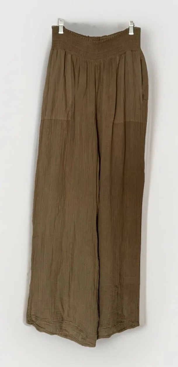 Michael Stars Sonia Gauze Wide Leg Pants Womens 1X Tan Beige Patch Pocket Beach - Image 1