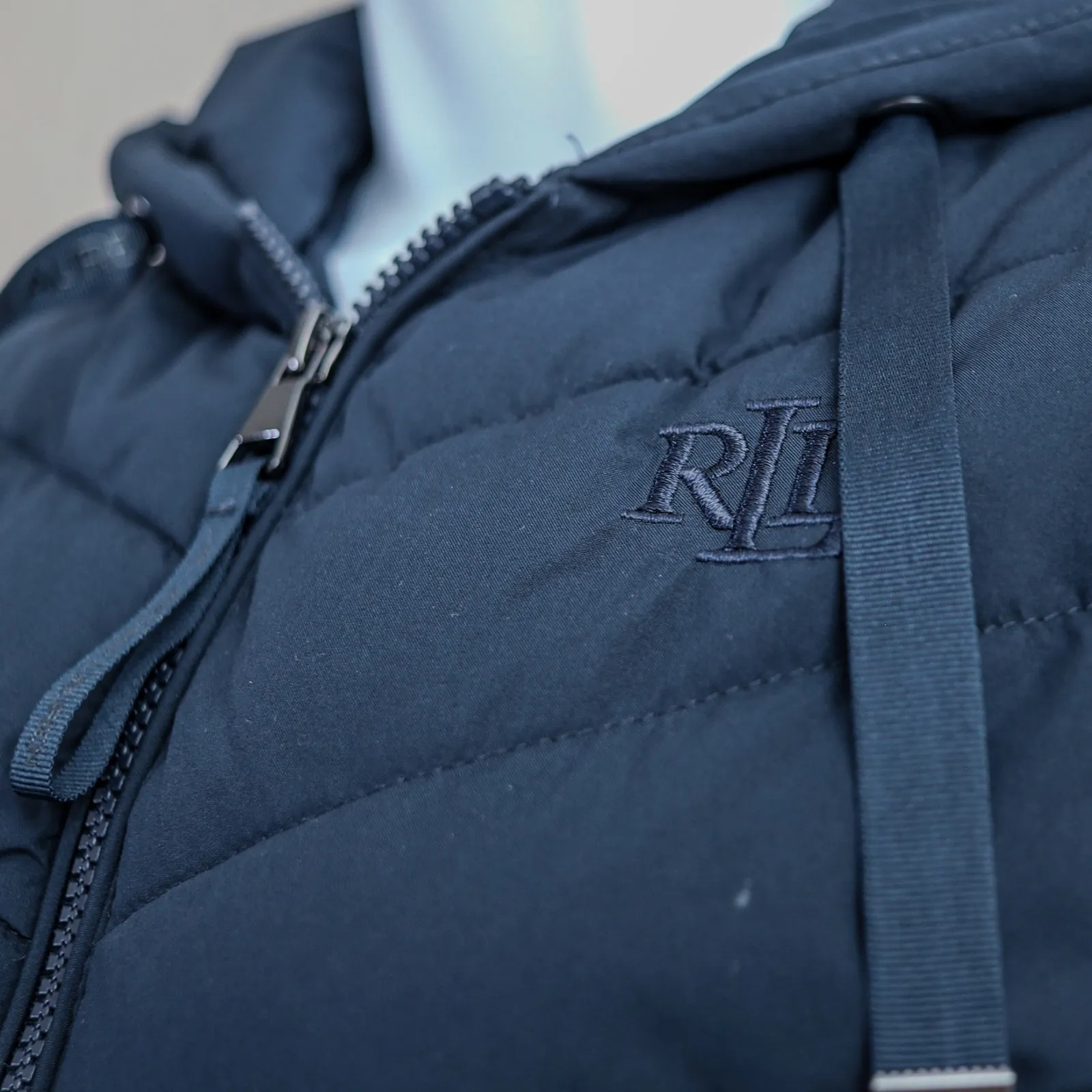 Lauren Ralph Lauren Quilted Hooded Puffer Jacket Women's M Navy Zip‎ Up - Image 13