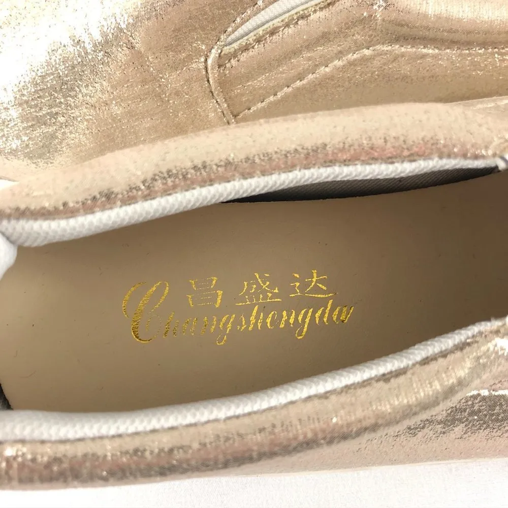 Womens Slip On Sneakers Faux Leather Gold Shiny Si Size 6 - Image 6
