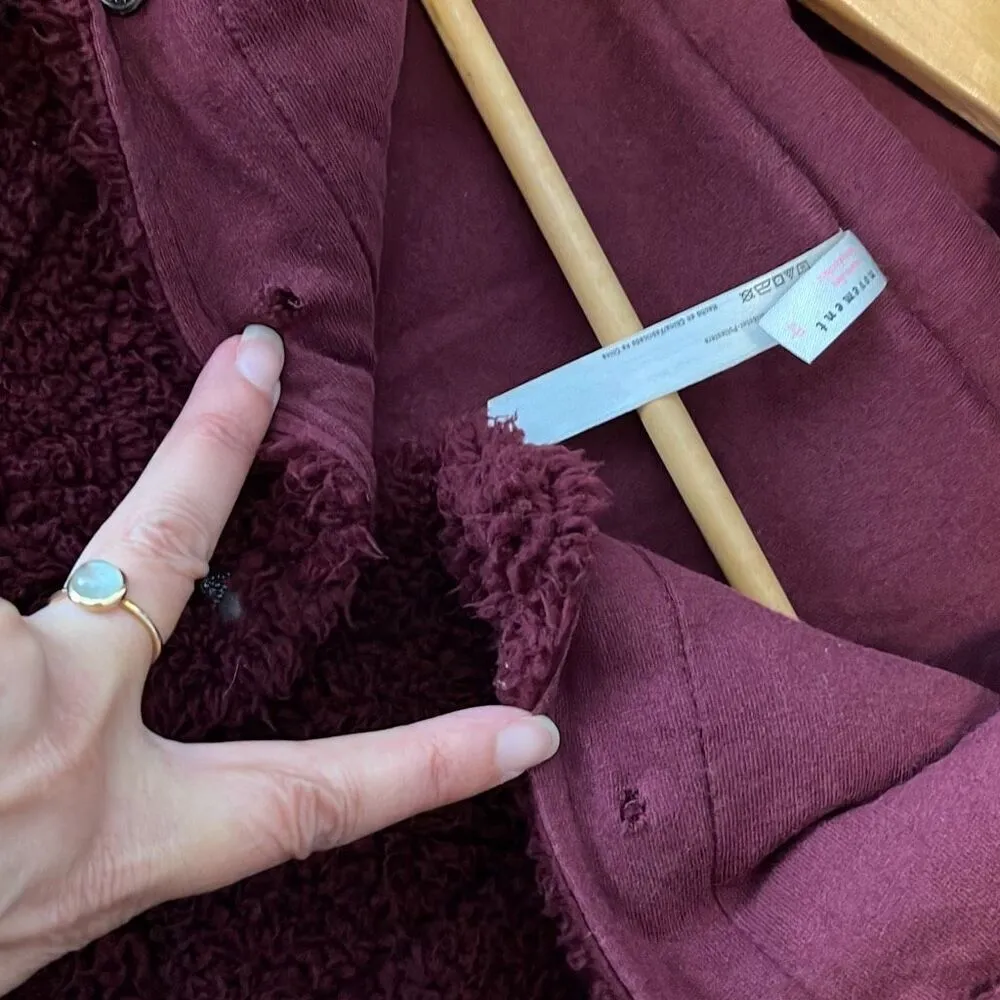 Free People Run My Way Fleece Sherpa Jacket Oversized Plush Hoodie‎ Maroon Small - Image 11