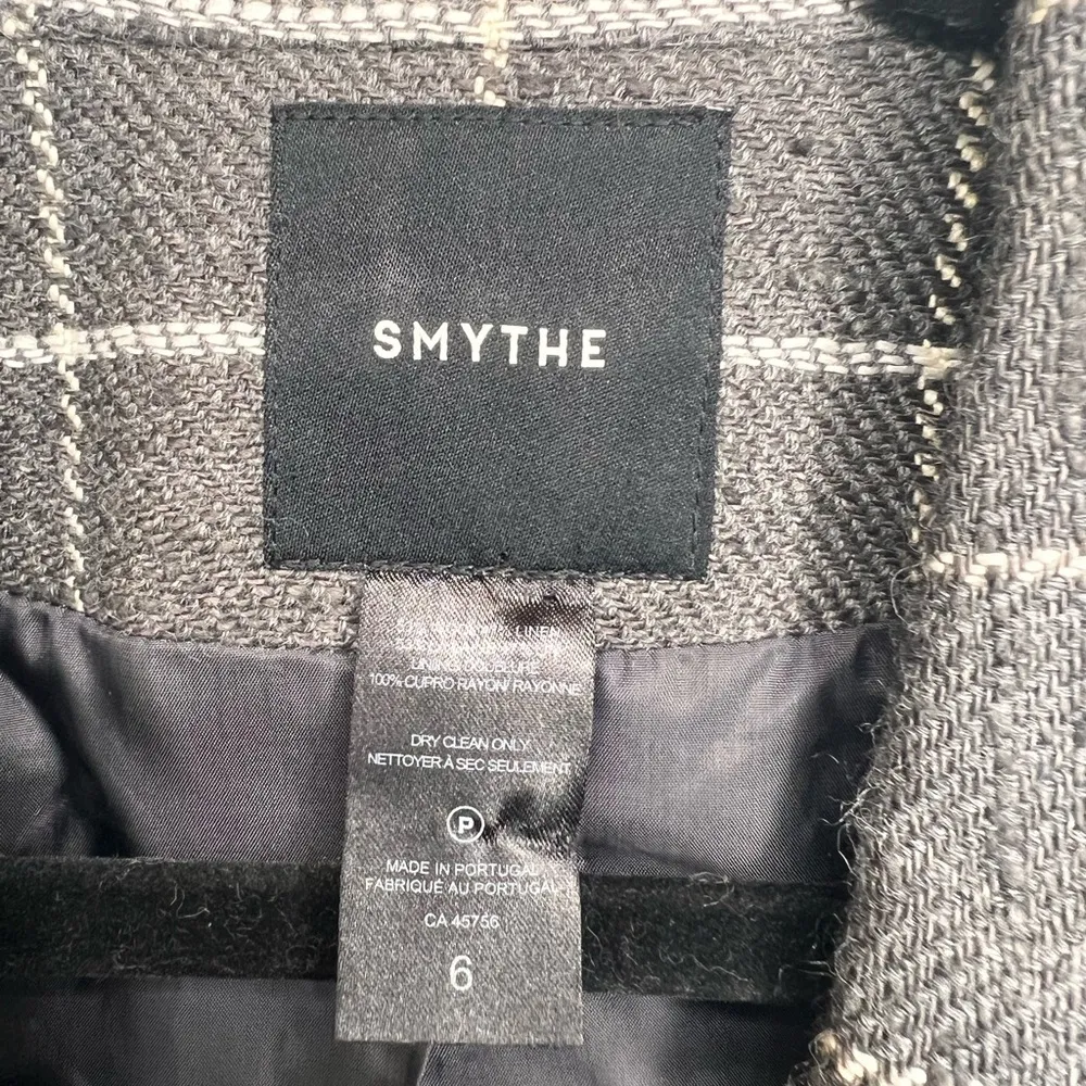 Smythe Patch Pocket Duchess Blazer Windowpane Grey Wool Size 6 Gray - Image 5