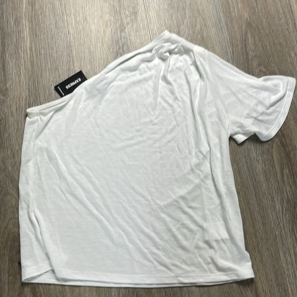 Express One Shoulder White T-Shirt Size XS - Image 7