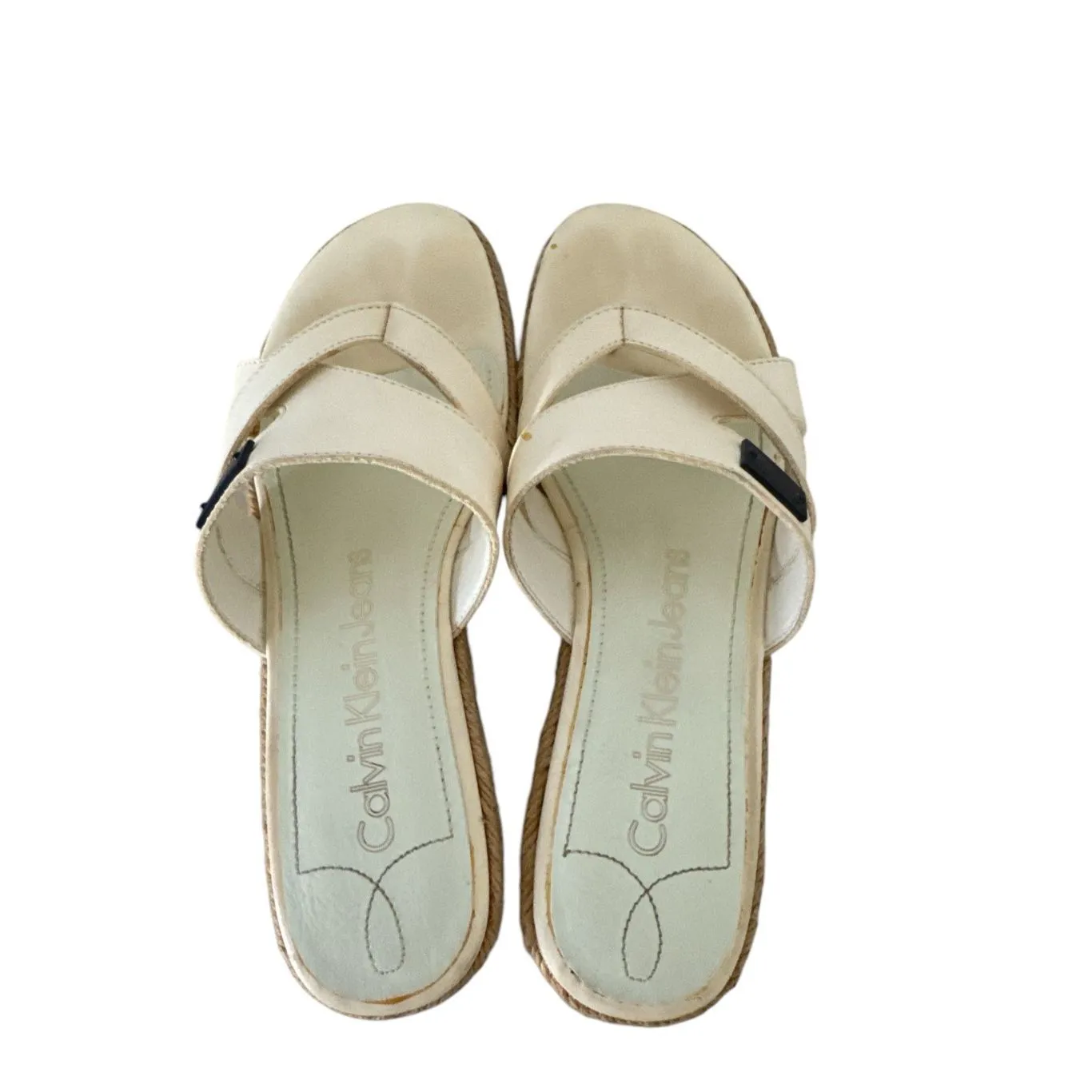 Y2K Vintage Calvin Klein‎ Womens sz 8 Chunky Leather Slip on Platform Wedges 90s - Image 7