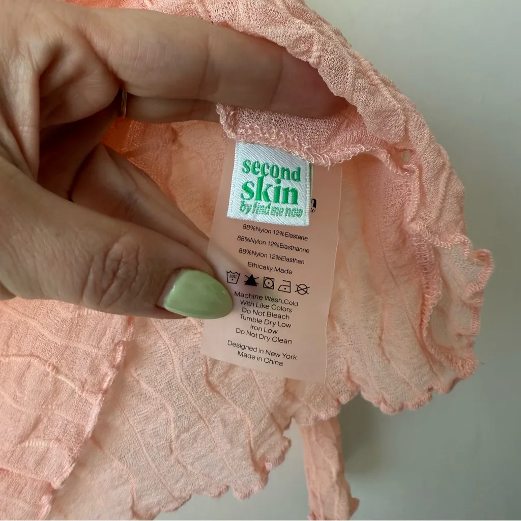 Find Me Now Second Skin Ross Blush Pink Mock Neck Sheer Long Sleeve Top S - Image 3