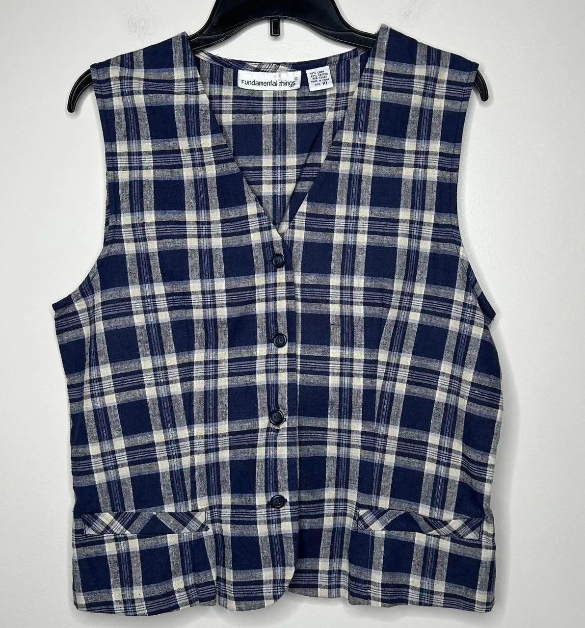 vintage Y2K 2000s retro 90s 1990s Blue and white plaid vest Size L - Image 7