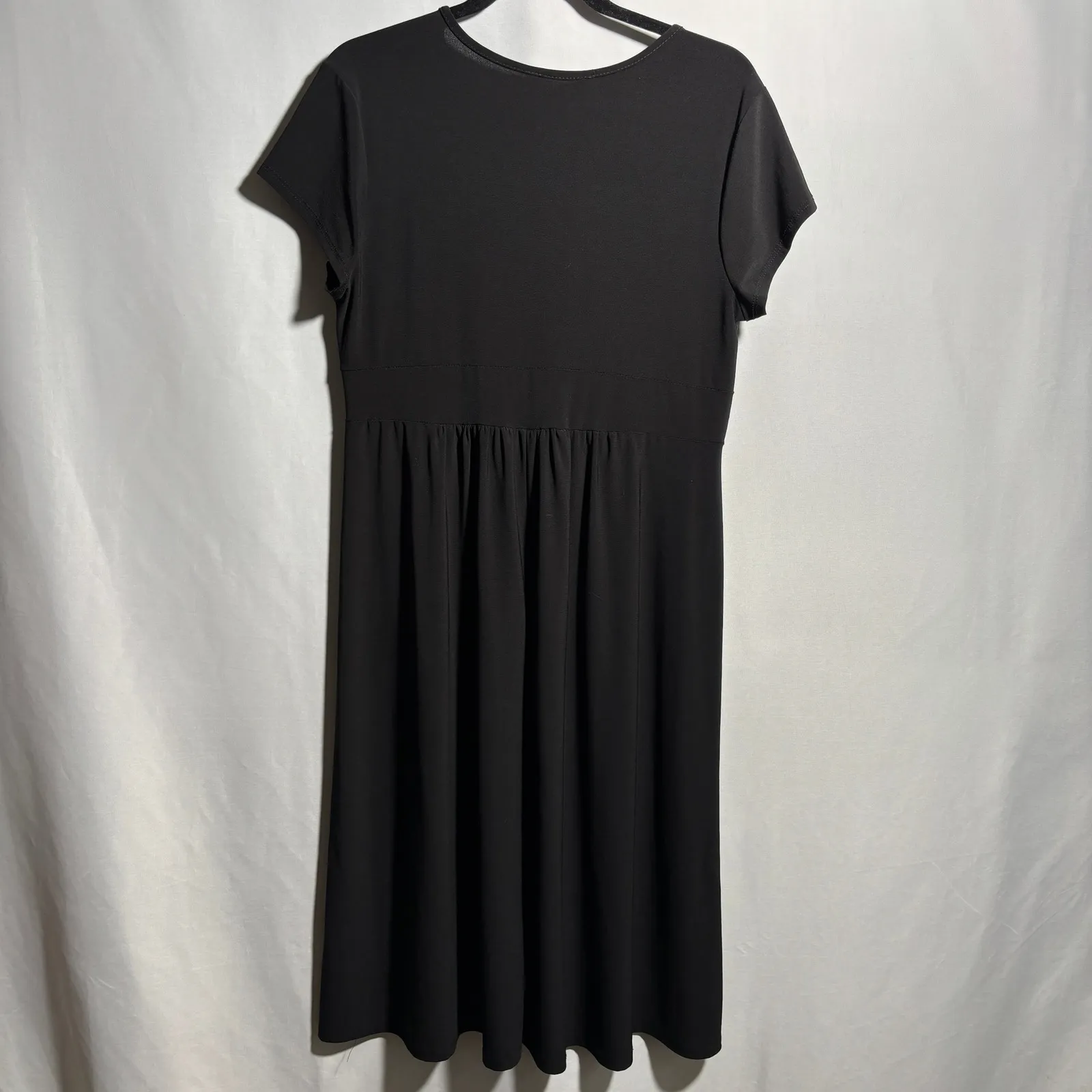 VTG Y2K Black Midi Dress Belted Empire Waist V Neck Short‎ Sleeve 16 Formal USA Size 14W - Image 4