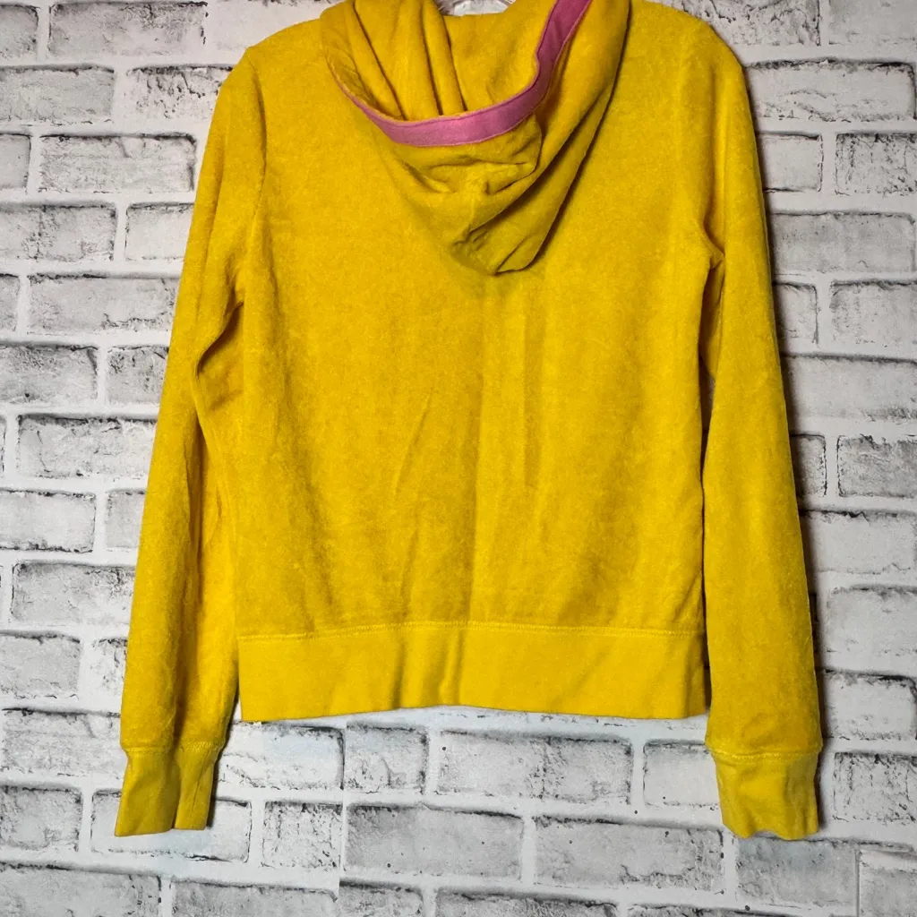 Juicy‎ Couture Vibrant Yellow Hoodie pink accents zip up hoodie Sz. S pockets - Image 2