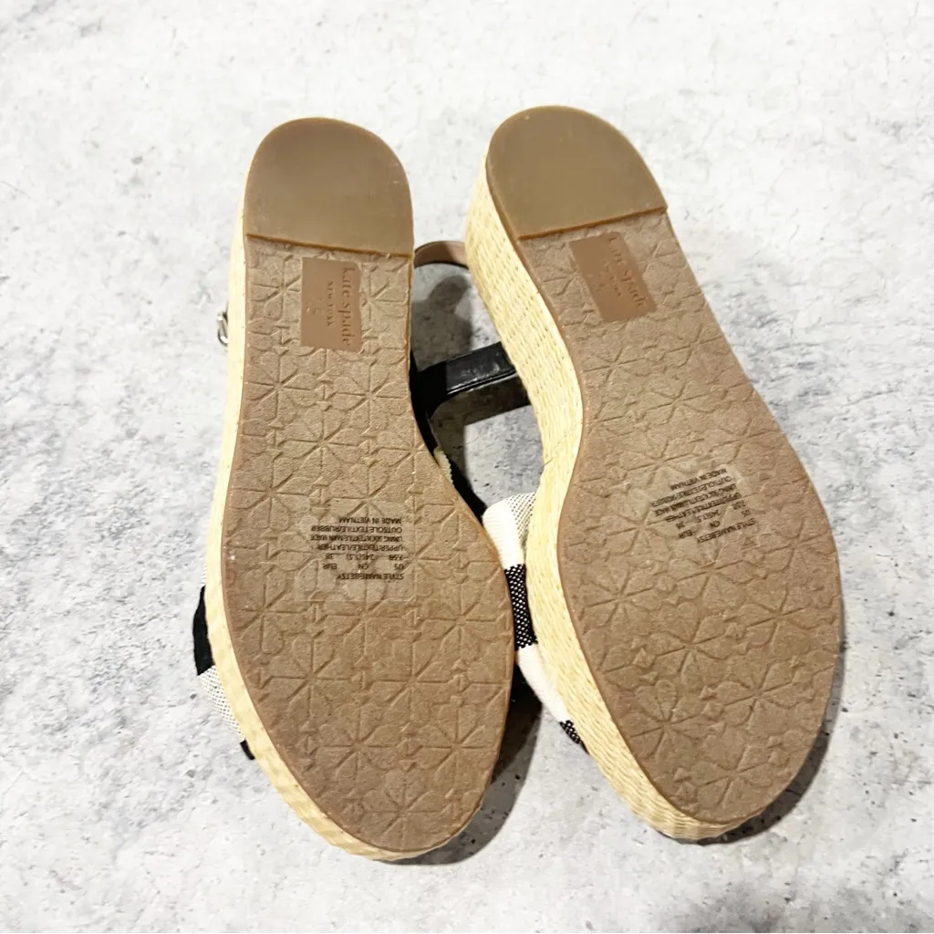 NEW Kate Spade Betsy Gingham Mixed Material Platform Sandal Black / Cream 7.5 - Image 9