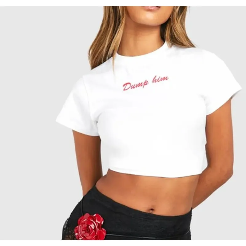 Boohoo Baby Tee Dump Him Size US6 White - Image 5